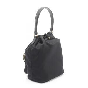 Prada Bag Handbag Leather Vela Re Saffiano Bucket Black Nylon Duet